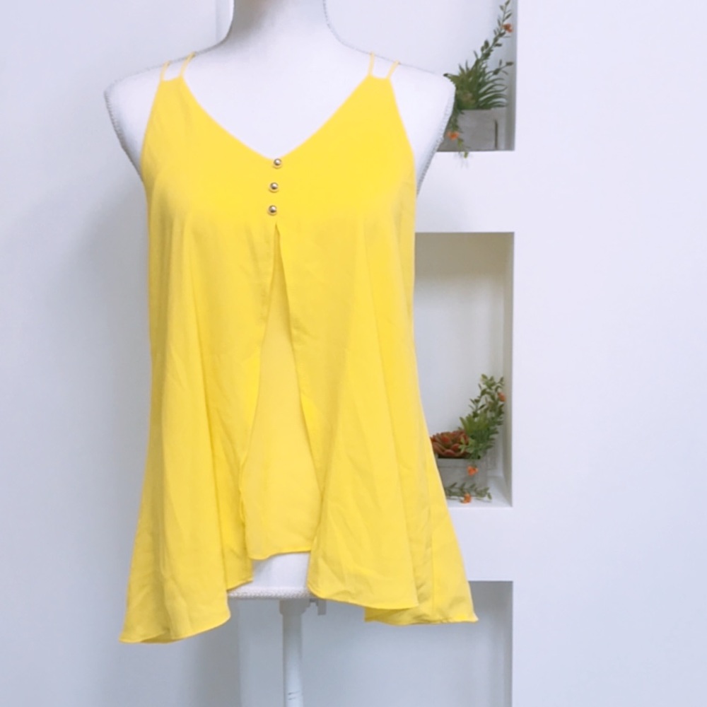 Yellow Cute Summer Flowy Tank Blouse